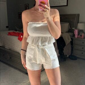 White Strapless Ruffle Two Piece Set